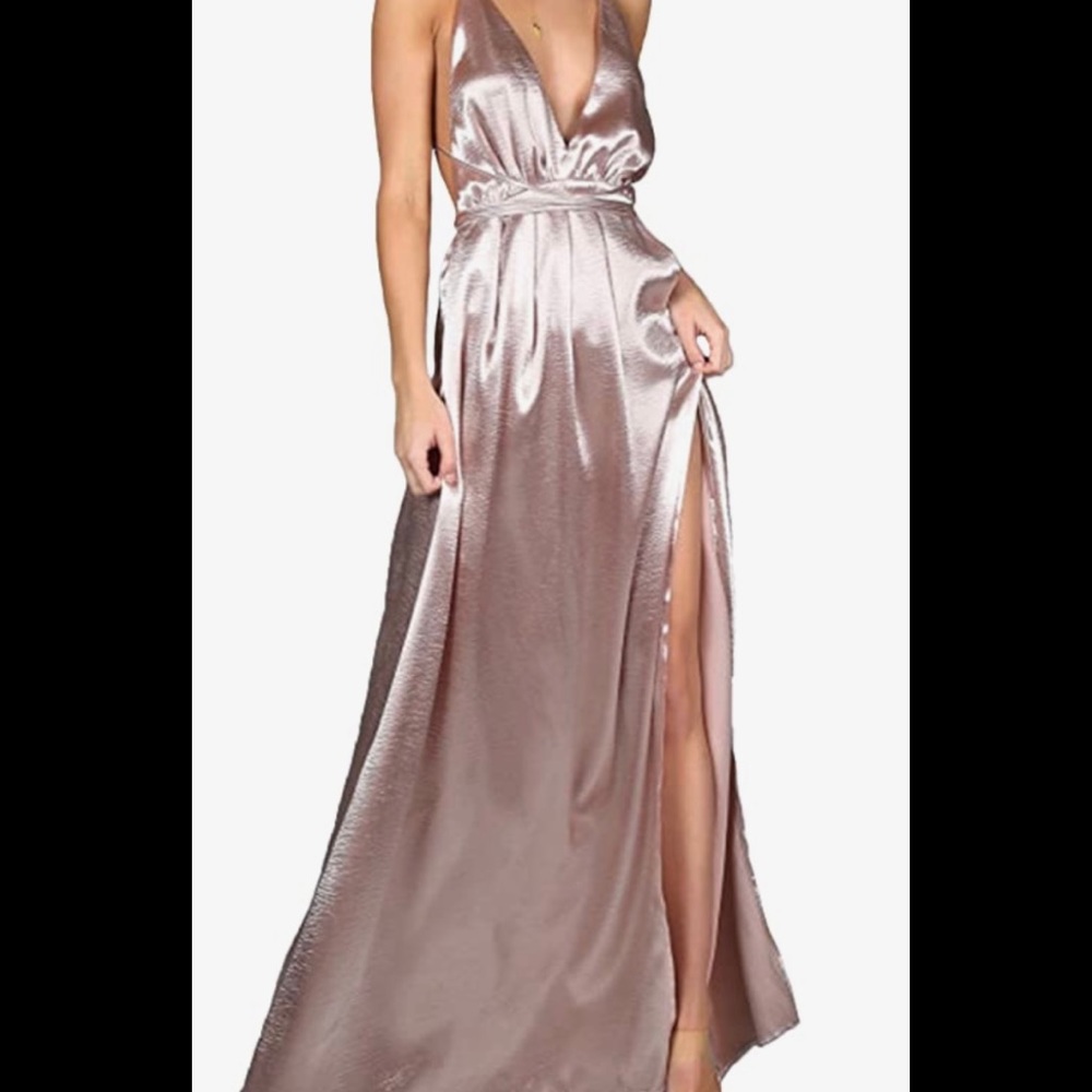 Shein rose gold blush metallic wrap maxi dress